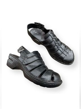 b.o.c. Women's Black Strappy Wedge Sandals Size 9 Slingback Buckle
